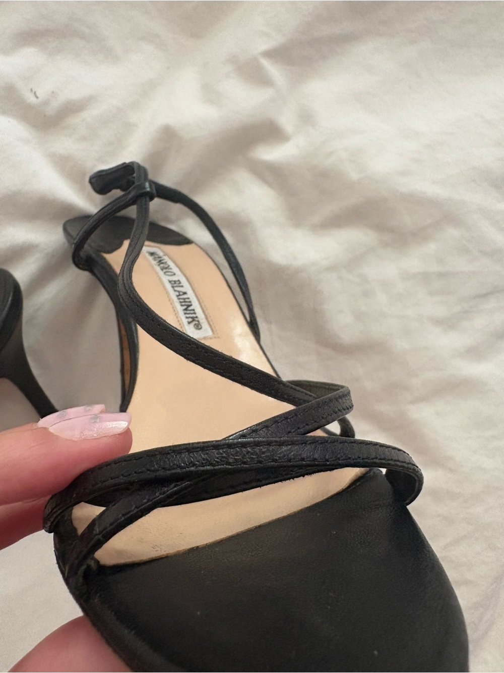 Manolo Blahnik Black Strappy Open-Toe Heels 37.5 - Picture 10 of 11